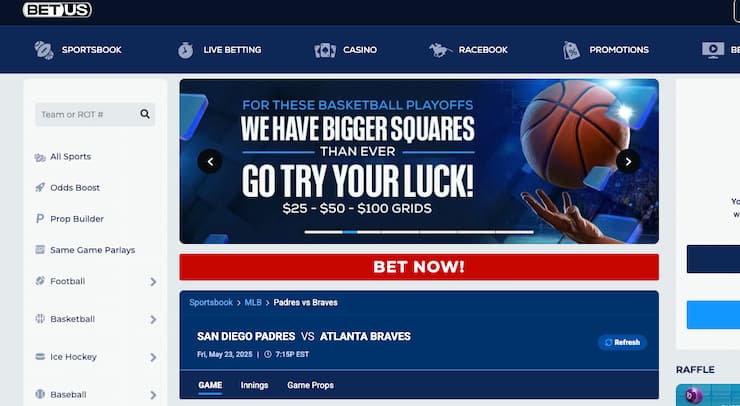 A view of the betting interface on BetUS, one of the best MS online sportsbooks.
